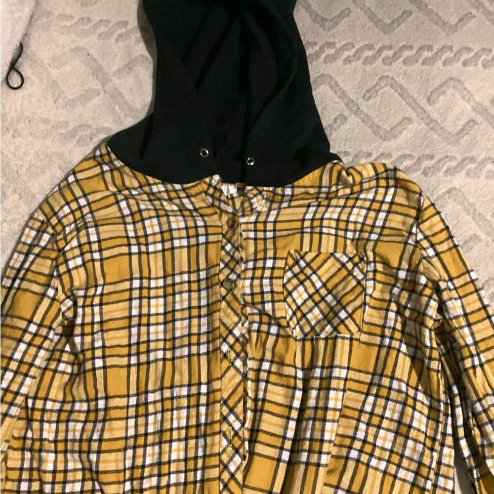 Long sleeve hooded plaid button up